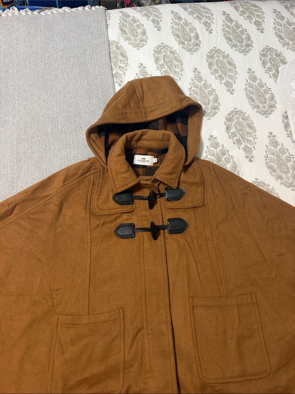 Coach Men's Hooded Duffle Coat in Camel Brown